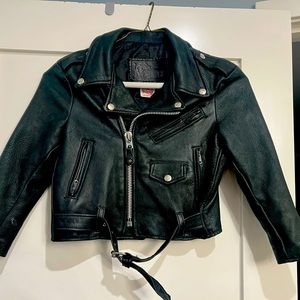 Kids GENUINE leather black MOTO JACKET- labeled size 8